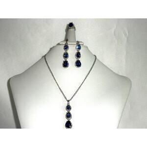Blue rhinestone teardrop necklace set, wedding MOB prom  party evening necklace